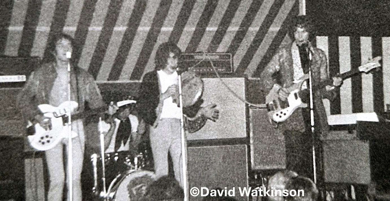The earliest known YES band image, edited here and highlighted for detail, it shows YES as they were a day after the Cream show with Bill. (David Watkinson Collection).