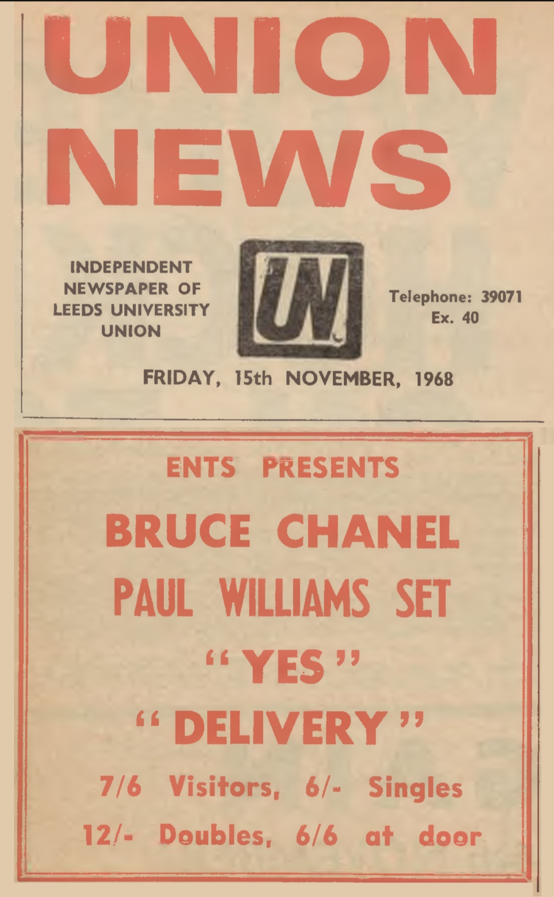 A local Leeds newspaper advert for the evening. (Geoffrey Mason)