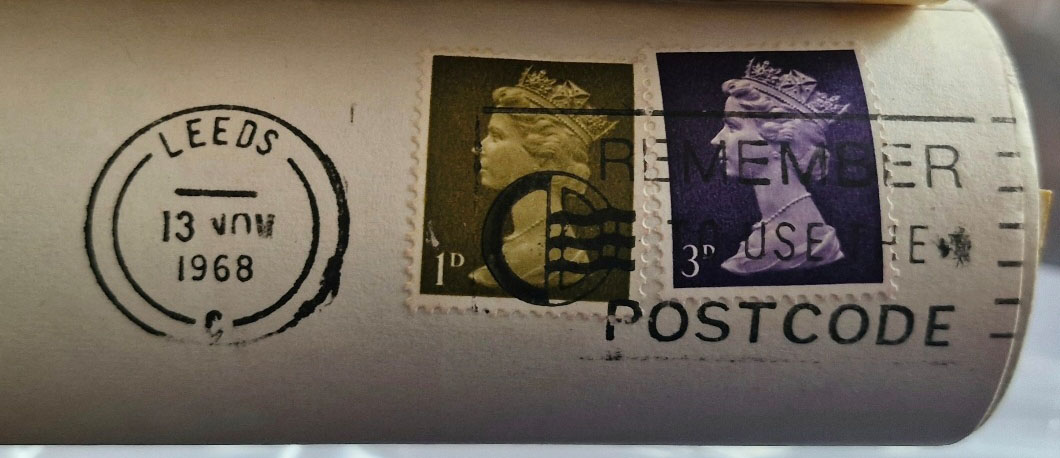Amazing condition postal stamps, and the inked post office stamp from the Leeds postal office. (David Watkinson Collection).